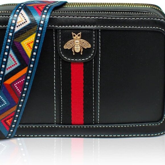 Designer Bee Crossbody Purse for Women PU Leather Shoulder Handbag Camera Clucth - Picture 1 of 6